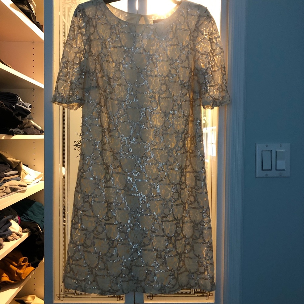 lace short sleeve knee length sequence dress